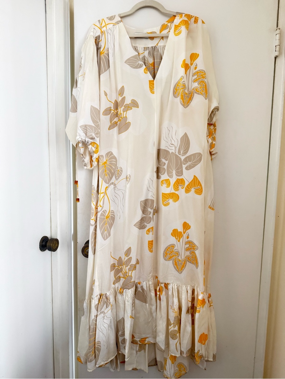 Cream Midi Dress with Yellow Floral Print